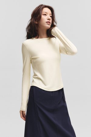 FlexEase – Women’s Seamless Ribbed Long Sleeve T-Shirt (Crew Neck)